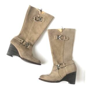 Bed Stu Monarch Boots Tan Suede Wedge Heel Sz 10 Made in Mexico Coastal Cowgirl